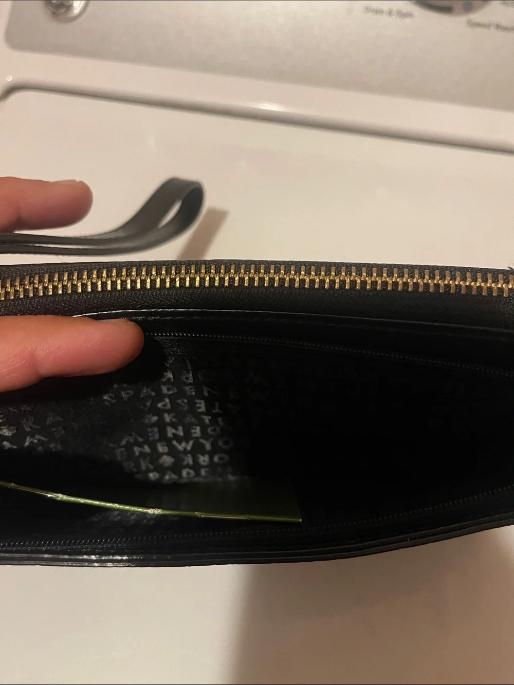 kate spade Black Leather Wristlet Wallet with Gold Logo